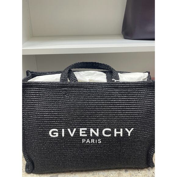 Givenchy Handbags - Givenchy Paris Black Woven Raffia Large Tote Bag